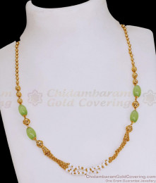 Multi Layered Pearl Chain Gold Necklace With Green Opal Stone NCKN3742