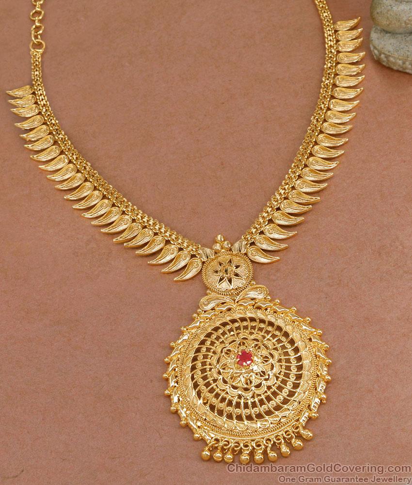 Unique Leaf Design 1 Gram Gold Necklace With Ruby Stone NCKN3749 Unique Leaf Design 1 Gram Gold Necklace With Ruby Stone NCKN3749