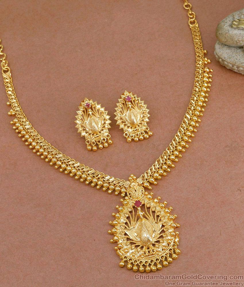 Attractive Ruby Stone Gold Necklace Earring Set Peacock Design NCKN3754 Attractive Ruby Stone Gold Necklace Earring Set Peacock Design NCKN3754
