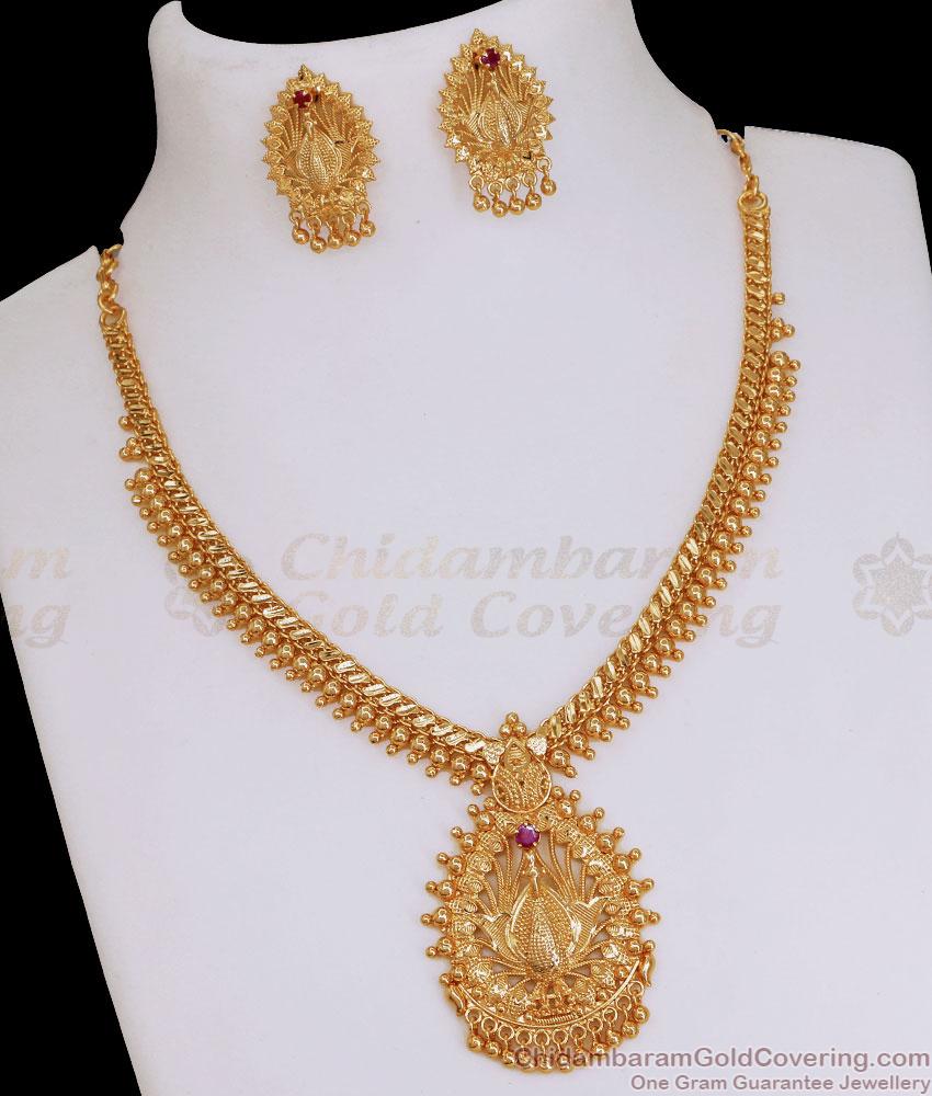Attractive Ruby Stone Gold Necklace Earring Set Peacock Design NCKN3754 Attractive Ruby Stone Gold Necklace Earring Set Peacock Design NCKN3754