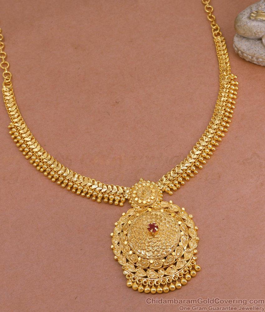 High Quality Gold Plated Ruby Stone Necklace Heart Chain Design NCKN3762 High Quality Gold Plated Ruby Stone Necklace Heart Chain Design NCKN3762