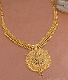 Single White Stone Gold Plated Necklace Mango Design For Marriage NCKN3765