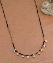 Traditional Black Beaded Necklace With White Stone Floral Charms NCKN3769