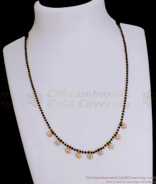 Traditional Black Beaded Necklace With White Stone Floral Charms NCKN3769