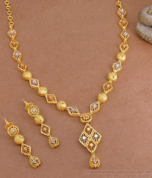 Stylish Dubai Gold Necklace Earring Enamel Pattern For Wedding NCKN3770