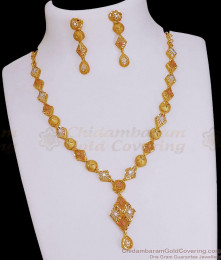 Stylish Dubai Gold Necklace Earring Enamel Pattern For Wedding NCKN3770
