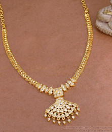 Real 5 Metal White Stone Necklace Impon Wedding Jewelry Designs NCKN3790