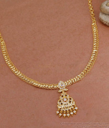 Premium Impon White Stone Necklace Gold Finish NCKN3800