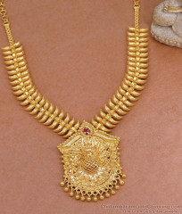 New Model Big Mullaipoo Gold Imitation Necklace Ruby Stone Design NCKN3810 New Model Big Mullaipoo Gold Imitation Necklace Ruby Stone Design NCKN3810