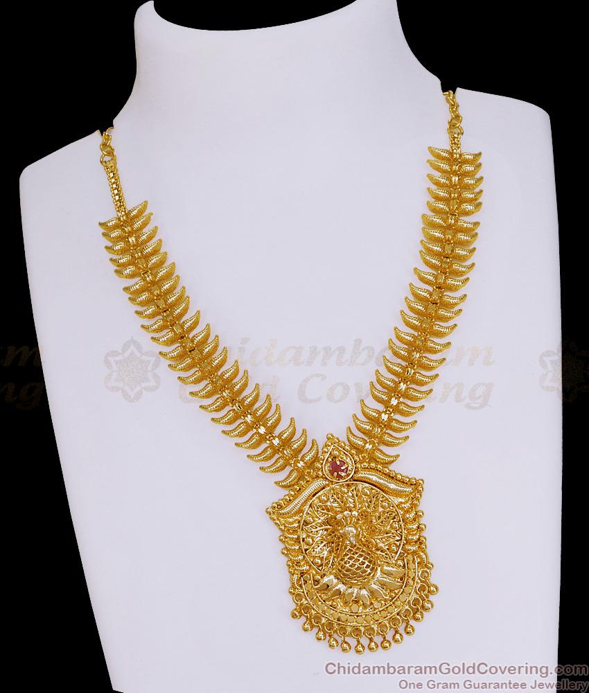 New Model Big Mullaipoo Gold Imitation Necklace Ruby Stone Design NCKN3810 New Model Big Mullaipoo Gold Imitation Necklace Ruby Stone Design NCKN3810