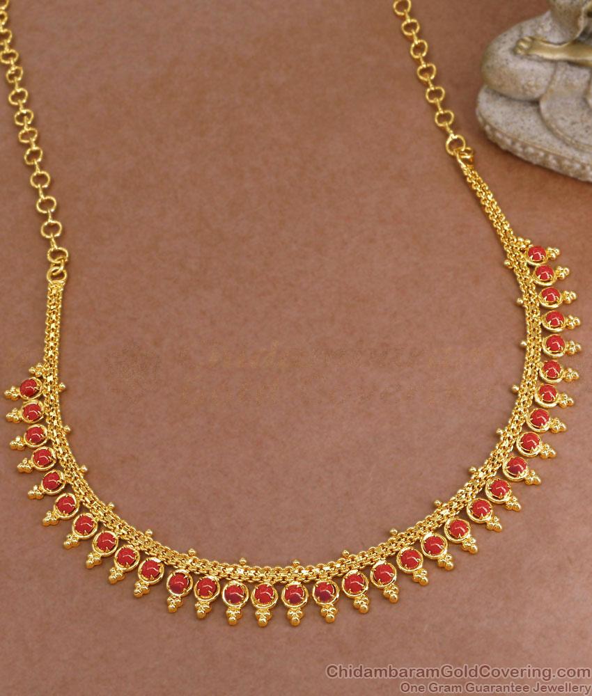 Stylish Full Coral Stone Light Weight Gold Necklace For Women NCKN3822 Stylish Full Coral Stone Light Weight Gold Necklace For Women NCKN3822