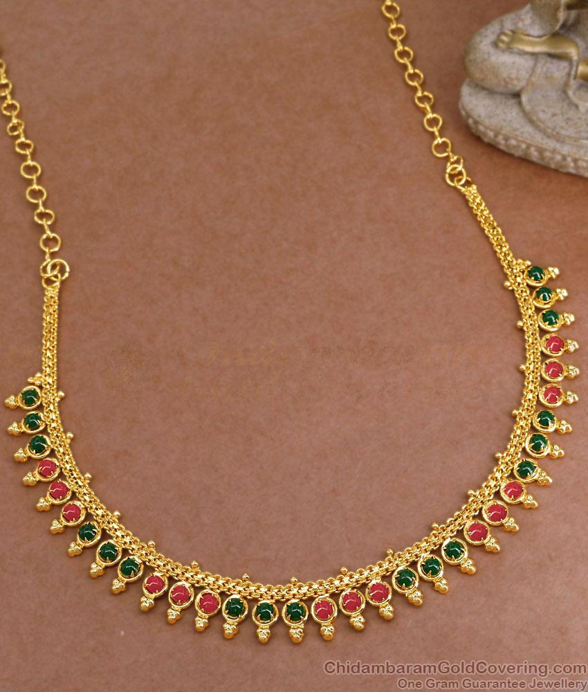 Elegant One Gram Gold Plated Coral Stone Necklace Designs NCKN3823 Elegant One Gram Gold Plated Coral Stone Necklace Designs NCKN3823