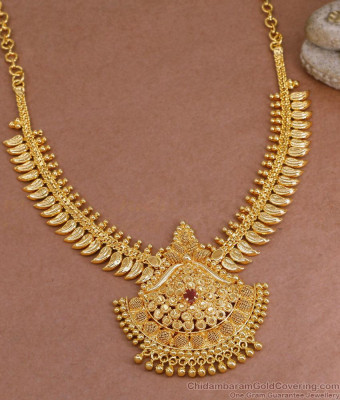 Single Ruby Stone Micro Gold Plated Necklace Mulliapoo Design NCKN3825