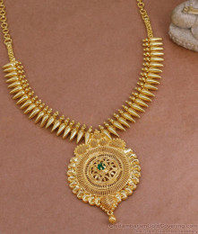 Pure Gold Tone Emerald Stone Necklace Big Mullai Design NCKN3827