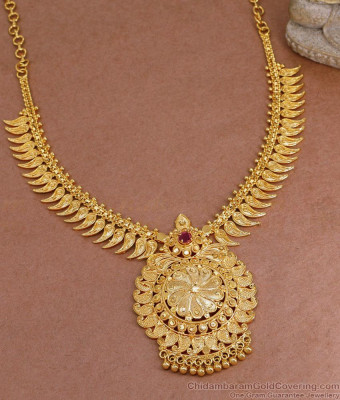 Attractive Ruby Stone Gold Imitation Mango Necklace For Brides NCKN3828