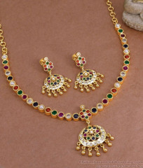 Original Impon Design Navaratnam Stone Necklace With Earring NCKN3829