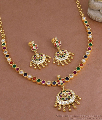 Original Impon Design Navaratnam Stone Necklace With Earring NCKN3829