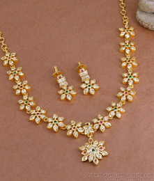 Floral Design Multi Stone Impon Gold Necklace Earring Combo NCKN3831