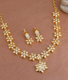 Glittering White Stone Impon Necklace Floral Design Online NCKN3832