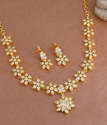 Glittering White Stone Impon Necklace Floral Design Online NCKN3832