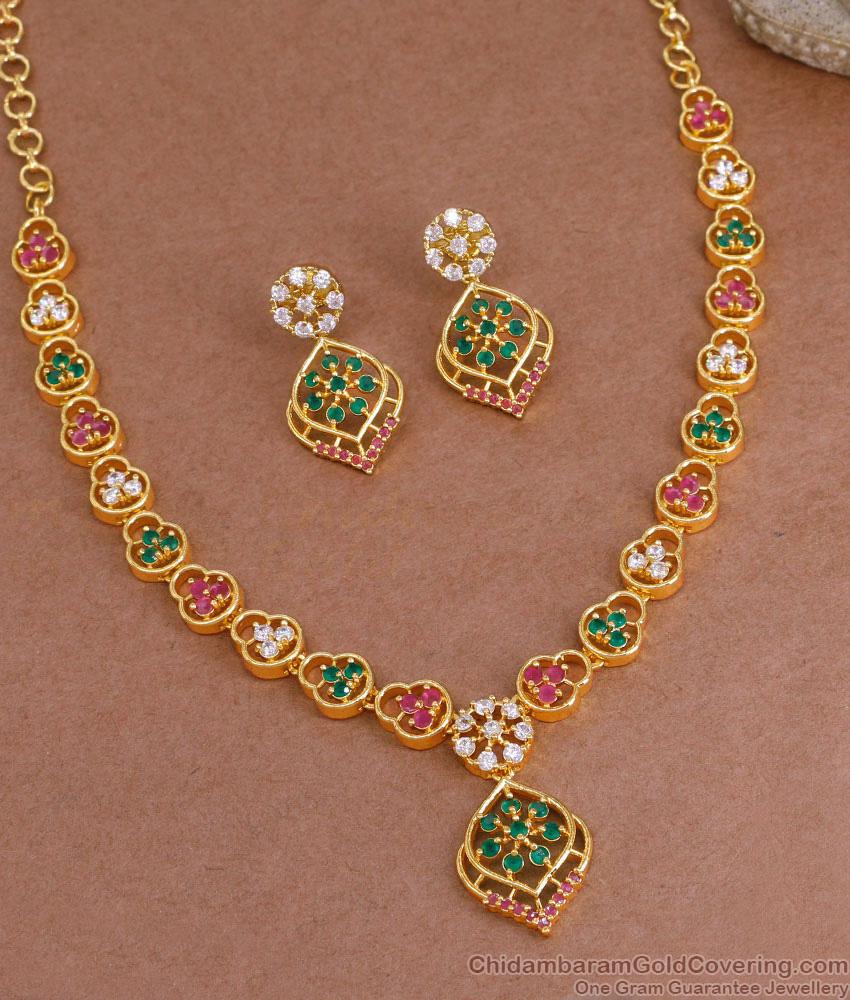 Glittering Multi Stone Gold Imitation Necklace Earring Jewelry Set Online NCKN3836 Glittering Multi Stone Gold Imitation Necklace Earring Jewelry Set Online NCKN3836