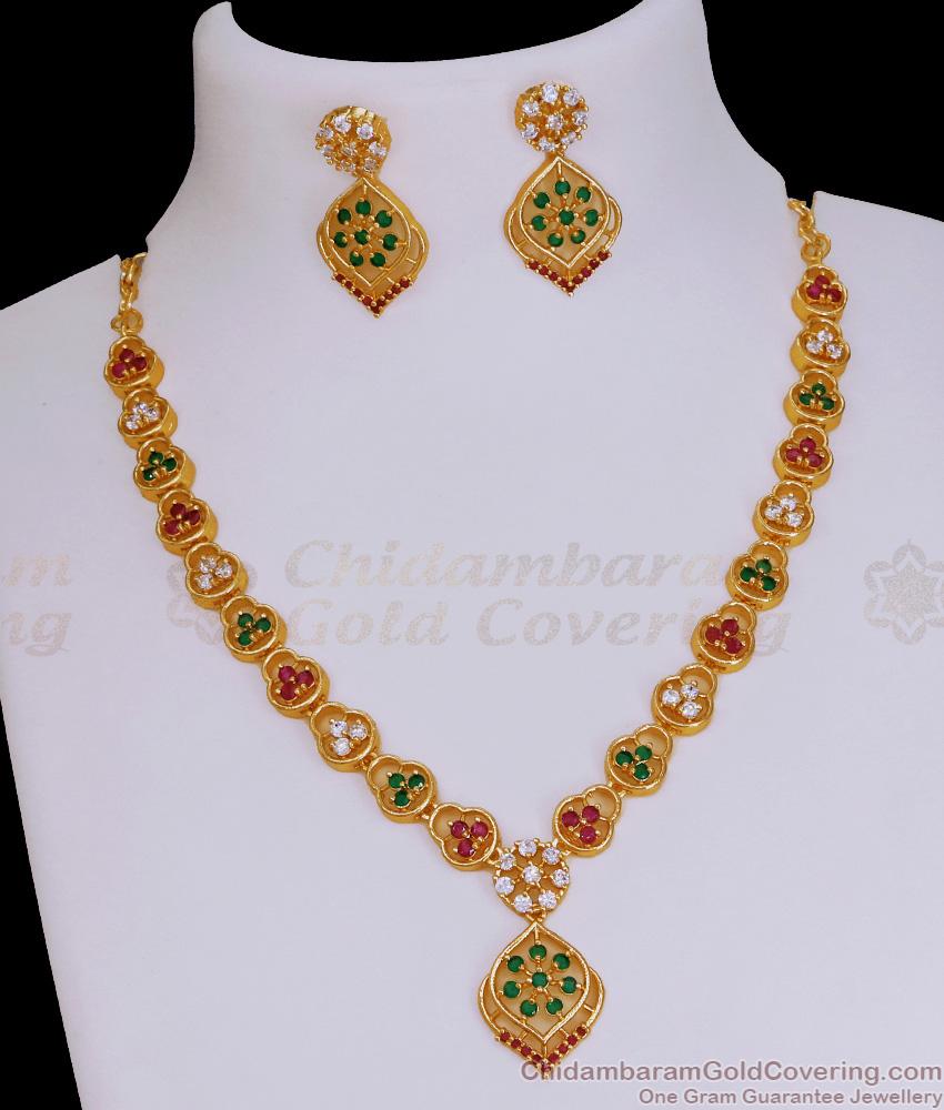 Glittering Multi Stone Gold Imitation Necklace Earring Jewelry Set Online NCKN3836 Glittering Multi Stone Gold Imitation Necklace Earring Jewelry Set Online NCKN3836