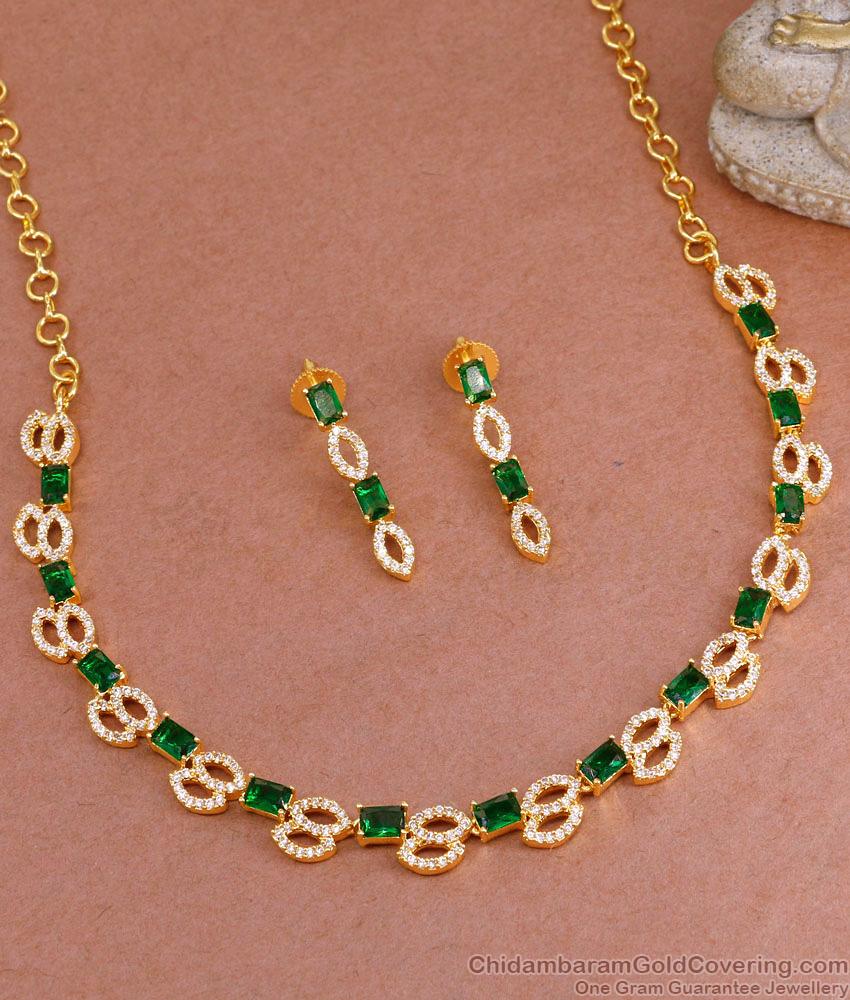 Stylish Emerald Stone Diamond Necklace Set Gold Finish For Engagement NCKN3840 Stylish Emerald Stone Diamond Necklace Set Gold Finish For Engagement NCKN3840