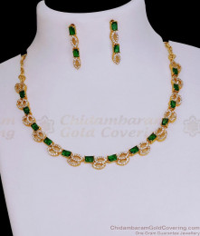 Stylish Emerald Stone Diamond Necklace Set Gold Finish For Engagement NCKN3840
