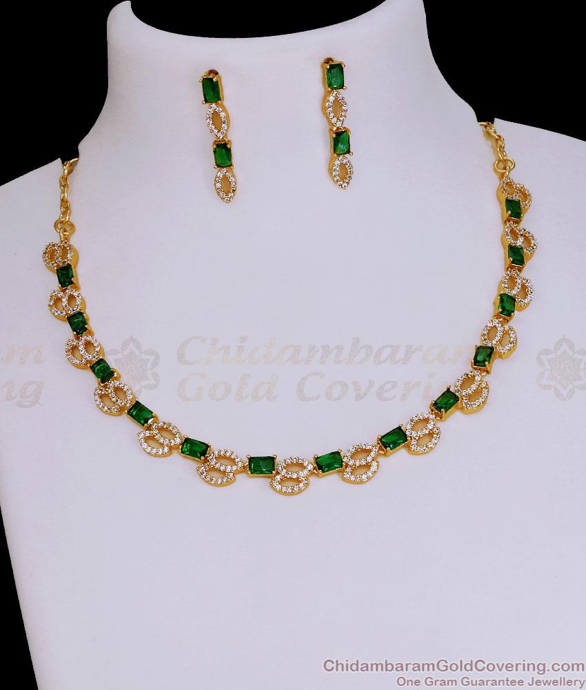 Stylish Emerald Stone Diamond Necklace Set Gold Finish For Engagement NCKN3840 Stylish Emerald Stone Diamond Necklace Set Gold Finish For Engagement NCKN3840