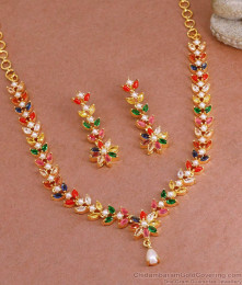Sparkling Multi Stone Floral Design Fancy Necklace Navaratnam Jewelry Design NCKN3842