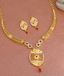 Latest Dubai Gold Stone Necklace Set 2 Gram Gold Wedding Jewelry Design NCKN3843