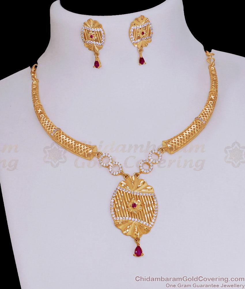 Latest Dubai Gold Stone Necklace Set 2 Gram Gold Wedding Jewelry Design NCKN3843 Latest Dubai Gold Stone Necklace Set 2 Gram Gold Wedding Jewelry Design NCKN3843
