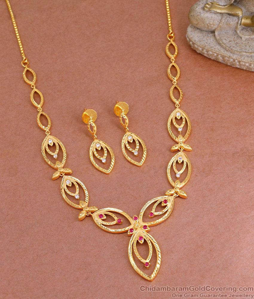 Light Weight Two Gram Gold Arabic Necklace Earring Set For Marriage NCKN3844 Light Weight Two Gram Gold Arabic Necklace Earring Set For Marriage NCKN3844