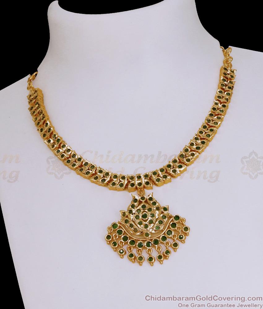 Sparkling Emerald Stone Impon Panchaloha Attigai Collection For Women NCKN3858 Sparkling Emerald Stone Impon Panchaloha Attigai Collection For Women NCKN3858