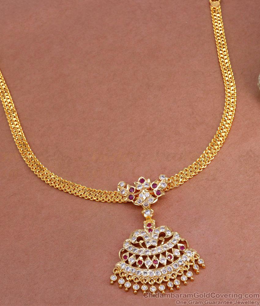 Simple Impon Gold Plated Necklace Ruby White Stone Design NCKN3862 Simple Impon Gold Plated Necklace Ruby White Stone Design NCKN3862
