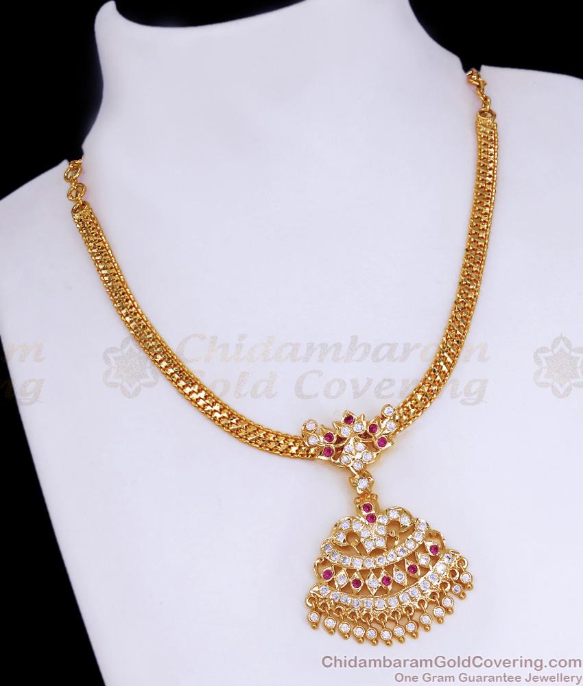 Simple Impon Gold Plated Necklace Ruby White Stone Design NCKN3862 Simple Impon Gold Plated Necklace Ruby White Stone Design NCKN3862