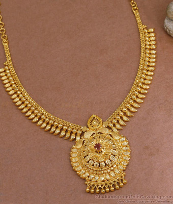 Classic Gold Design Single Ruby Stone Bridal Necklace Design Online NCKN3875