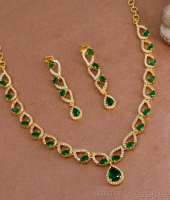 Attractive Emerald Stone Gold Designer Necklace For Girls NCKN3878