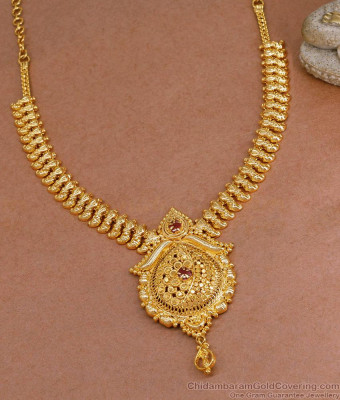 Traditional Mango Design Gold Imitation Necklace Design With Stone NCKN3883