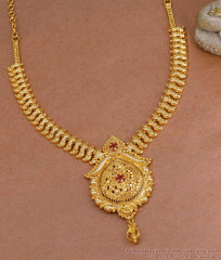 Traditional Mango Design Gold Imitation Necklace Design With Stone NCKN3883