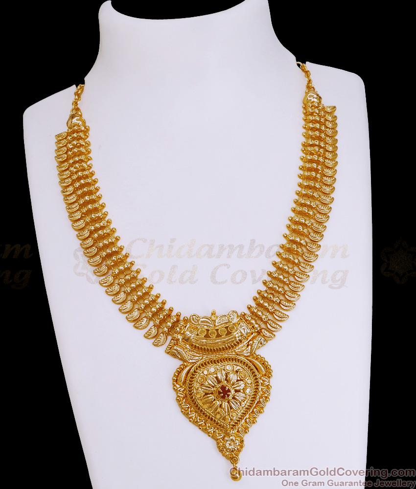 Kerala Pattern Mullaipoo Design Micro Gold Plated Necklace For Brides NCKN3884 Kerala Pattern Mullaipoo Design Micro Gold Plated Necklace For Brides NCKN3884