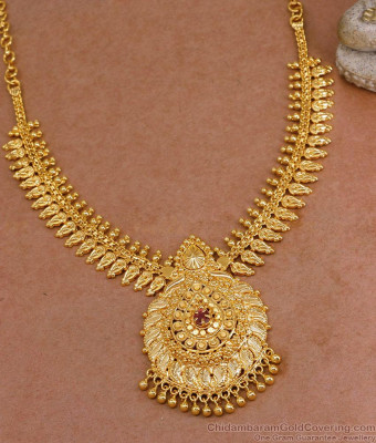 Single Ruby Stone Mullai Arumbu Design Gold Plated Necklace Online NCKN3885