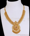 Single Ruby Stone Mullai Arumbu Design Gold Plated Necklace Online NCKN3885 Single Ruby Stone Mullai Arumbu Design Gold Plated Necklace Online NCKN3885