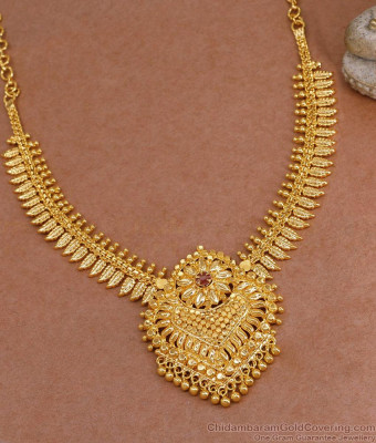 Premium Quality Micro Gold Plated  Necklace Mullai Arumbu Design With Ruby Stone NCKN3887