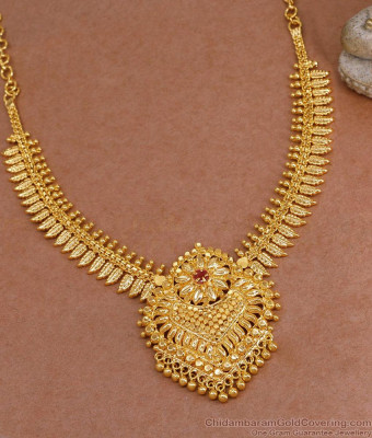 Premium Quality Micro Gold Plated  Necklace Mullai Arumbu Design With Ruby Stone NCKN3887