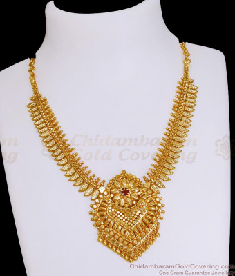 Premium Quality Micro Gold Plated  Necklace Mullai Arumbu Design With Ruby Stone NCKN3887