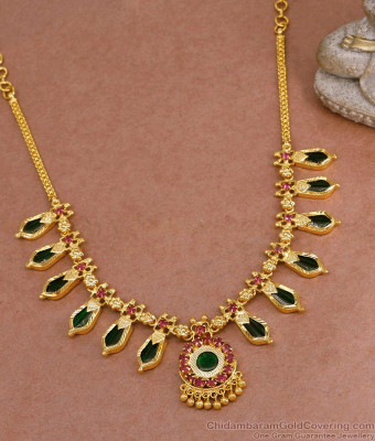 Buy Gold Plated Green Palakka Stone Necklace Nagapadam Design For Brides NCKN3888