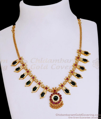 Buy Gold Plated Green Palakka Stone Necklace Nagapadam Design For Brides NCKN3888