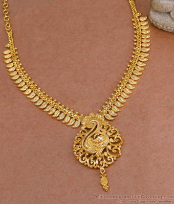 Beautiful Bridal Wear Plain Gold Imitation Necklace Peacock Design NCKN3889