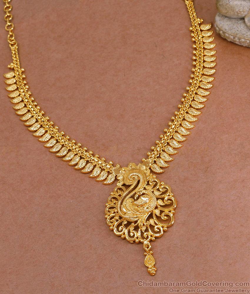 Beautiful Bridal Wear Plain Gold Imitation Necklace Peacock Design NCKN3889 Beautiful Bridal Wear Plain Gold Imitation Necklace Peacock Design NCKN3889
